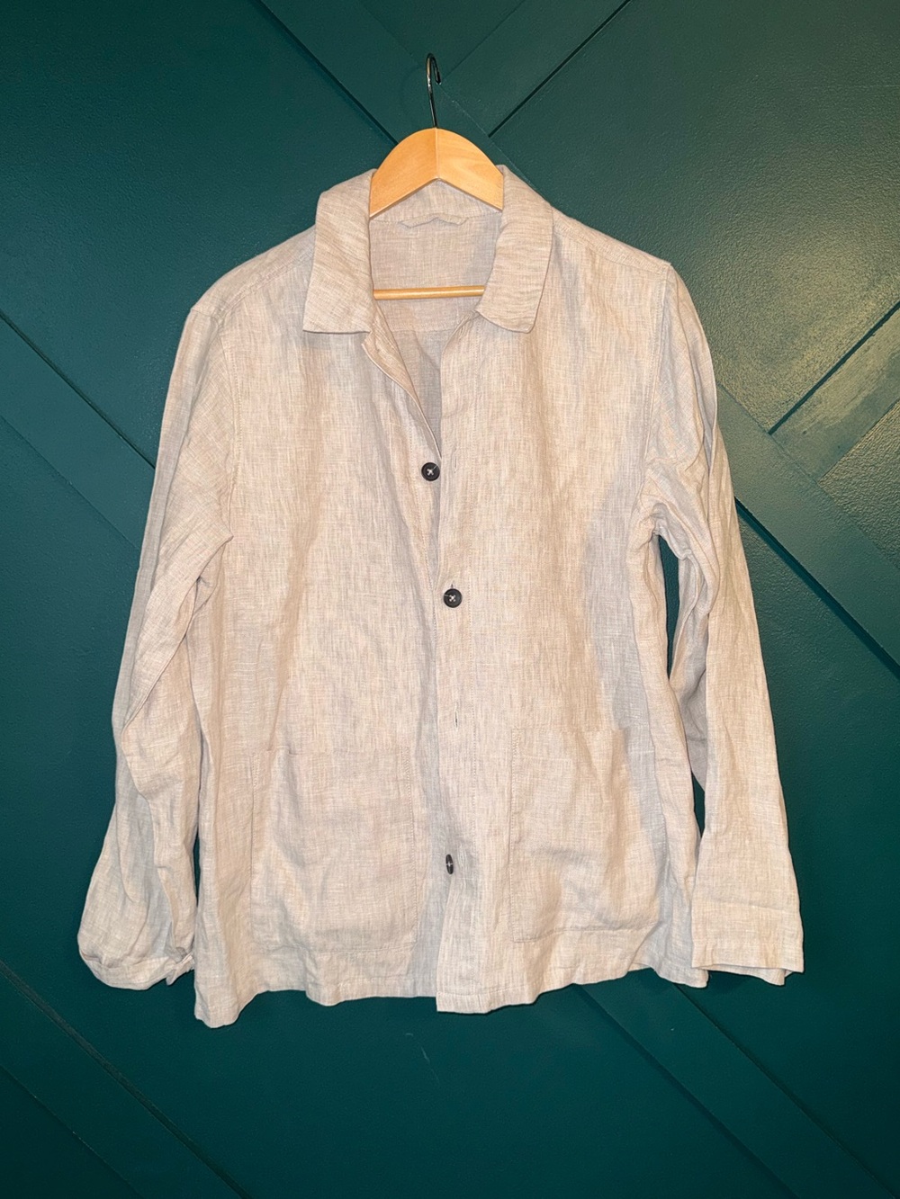 100% European Linen Chore Jacket Quince Natural Beige Lightweight - Picture 2 of 8